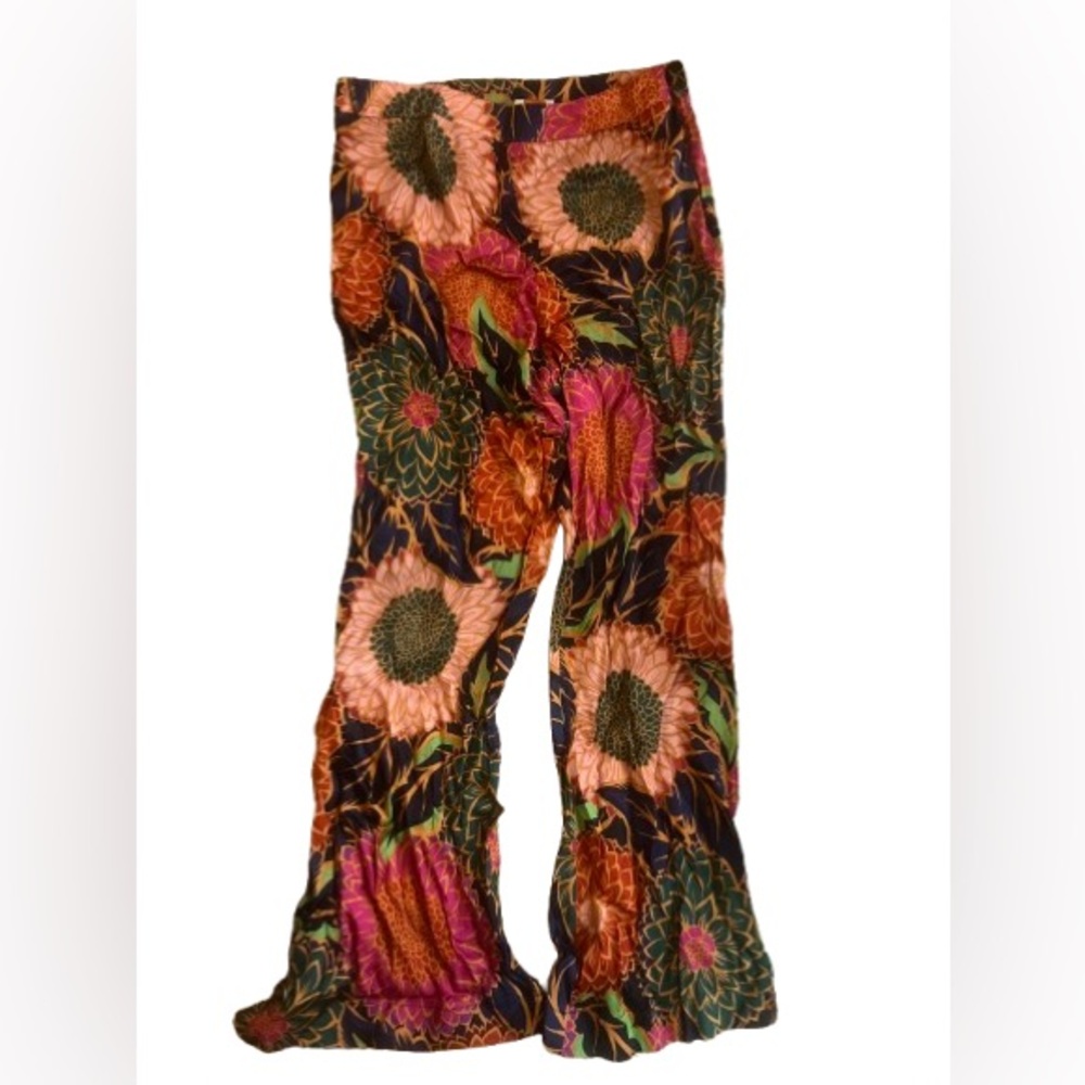 Farm Rio Bold Floral Wide-Leg Pants Size L - Multicolor Sunflower Print